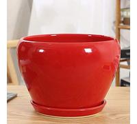 SdaryWare Vibrant Red Ceramic Planter Pot, Glossy Glaze Round Flower Pot with Drainage Hole & Saucer, Modern Indoor Outdoor Plant Container for Houseplants Succulents, Home Decor & Gift,Red-14.5cm