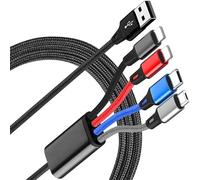 SDBAUX 3A Multi Charger Cable 4 in 1, 1.2M Universal New Braided USB Fast Charging Cord Lead, with 2*iP/Micro USB/Type C Connectors for iOS Phone, Android Galaxy, LG, Moto, Sony, Huawei, Xiaomi, PS4