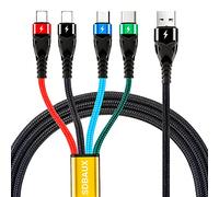 SDBAUX Multi 4 in 1 Charging Cable, [ 3A/1.2M ] Universal Braided USB Fast Charger Cord, with 2*iP/USB Type C/Micro USB Connectors, for iOS Phone, Samsung Galaxy, LG, Moto, Huawei, Sony, Xiaomi, PS4