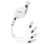 SDBAUX Multi Charger Cable 3A 1M, Universal 4 in 1 Retractable USB Charging Splitter Cord with 2*Type C/iP/Micro USB Adapter Ports, for Phone, Android Samsung Galaxy, LG, Moto, Huawei, Xiaomi, Sony
