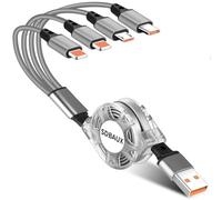 SDBAUX Multi Charger Cable 4 in 1 3A 1M, Universal Retractable USB Fast Charging Splitter Cord with 2iP Micro USB Type C Connectors, for iOS Phone, Android Galaxy, LG, Moto, Huawei, Xiaomi, Sony, PS4