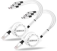 SDBAUX Multi Charging Cable, [3A/1M/2-Pack] 3 in 1 Universal Retractable USB Charger Cord Lead with iPhone/Micro USB/Type C Connectors, for iPhone, Android Galaxy, LG, Sony, Moto, Hoor View, Xiaomi