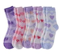 SDBING Fuzzy Socks for Women Soft Fluffy Home Sleeping Socks Cozy Warm Slipper Socks 6 or 5 Pairs, 5 Pairs Light Purple Heart, One size