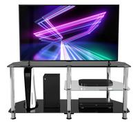 AVF Classic 1.14m Glass Corner TV Stand with Vertical Storage for TVs up to 55" - Black & Chrome, Black