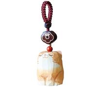 SDCFFC Cat Keychains Charms, Car Key Holder with Wrist Strap, Wooden 3D Cute Kitten Figurines Party Favor Decorations