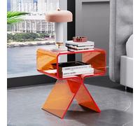 SDCGB Clear Acrylic 2-Tier End Table, Decorative Living Room Side Table, Modern Home Decor Bedroom Nightstand Storage Shelves, Orange