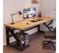 SDCGB Minimalist Solid Wood Computer Desk with Monitor Stand, Industrial Wooden PC Gaming Workstation Computer Desk Rustic Real Wood Desk for Home Office(31 Inch, C)