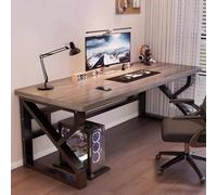 SDCGB Minimalist Solid Wood Computer Desk with Monitor Stand, Industrial Wooden PC Gaming Workstation Computer Desk Rustic Real Wood Desk for Home Office(39 Inch, E)