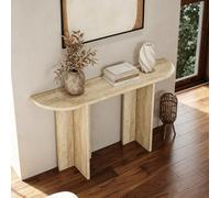 SDCGB Natural Travertine Console Table, Narrow Narrow Long Sofa Table Behind Couch, Modern Home Decor Accent Table for Living Room Hallway Foyer(47.2-Inch, Oval Curve)