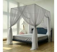 SDCGB Princess Canopy Bed Curtains, 4 Corner Post Bed Canopy for Girls & Adults, Luxurious 4 Opening Bed Drapes for Room Décor(53" W x 78" L, Gray1)