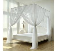SDCGB Princess Canopy Bed Curtains, 4 Corner Post Bed Canopy for Girls & Adults, Luxurious 4 Opening Bed Drapes for Room Décor(78" W x 86" L, White)
