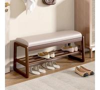 SDCGB Upholstered Shoe Bench Entryway Bench, 2-Tier Storage Bench with Cushion Padded Seat for Entryway Hallway Living Room and Bedroom(31", Walnut)