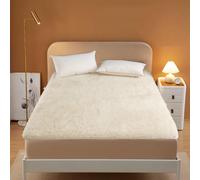 SDCGB Wool Fleece Mattress Topper, Thick Fitted Mattress Pad with Elastic Band Straps, Soft Breathable Bed Mattress Cove(150x200cm, White)