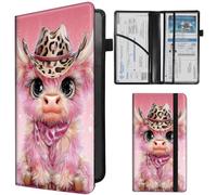 SDDFRHGH Car Registration and Insurance Card Holder - Pink Highland Cow Leather Document Organizer & Bifold wallet for License, Insurance Cards | Fits Vehicle Glove Box & Visor
