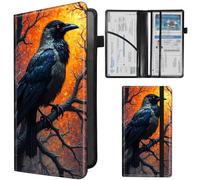 SDDFRHGH Car Registration and Insurance Card Holder - Raven crows on the Tree Leather Document Organizer & Bifold wallet for License, Insurance Cards | Fits Vehicle Glove Box & Visor