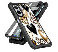 SDDFRHGH Case for Cricket Icon 6 SL219C/AT&T Verge SL219A Phone Case with Screen Protector (Tempered Glass),Slim TPU Rugged Corners Bumper Cover for Men Women-Leopard Print Heart