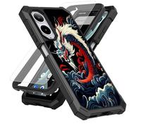 SDDFRHGH Case for Cricket Icon 6 SL219C/AT&T Verge SL219A Phone Case with Screen Protector (Tempered Glass),Slim TPU Rugged Corners Bumper Cover for Men Women-Japanese Dragon