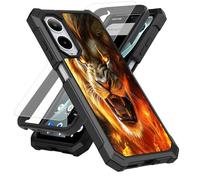SDDFRHGH Case for Cricket Icon 6 SL219C/AT&T Verge SL219A Phone Case with Screen Protector (Tempered Glass),Slim TPU Rugged Corners Bumper Cover for Men Women-Lion in Fire