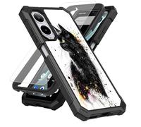 SDDFRHGH Case for Cricket Icon 6 SL219C/AT&T Verge SL219A Phone Case with Screen Protector (Tempered Glass),Slim TPU Rugged Corners Bumper Cover for Men Women-Black Cat Art