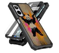 SDDFRHGH Case for Cricket Icon 6 SL219C/AT&T Verge SL219A Phone Case with Screen Protector (Tempered Glass),Slim TPU Rugged Corners Bumper Cover for Men Women-Panda Guns Shooting