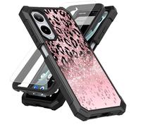SDDFRHGH Case for Cricket Icon 6 SL219C/AT&T Verge SL219A Phone Case with Screen Protector (Tempered Glass),Slim TPU Rugged Corners Bumper Cover for Men Women-Pink Leopard Print