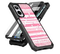 SDDFRHGH Case for Cricket Icon 6 SL219C/AT&T Verge SL219A Phone Case with Screen Protector (Tempered Glass),Slim TPU Rugged Corners Bumper Cover for Men Women-Pink Heart Strip