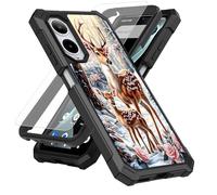 SDDFRHGH Case for Cricket Icon 6 SL219C/AT&T Verge SL219A Phone Case with Screen Protector (Tempered Glass),Slim TPU Rugged Corners Bumper Cover for Men Women-Sika Deers Flowers