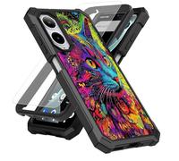 SDDFRHGH Case for Cricket Icon 6 SL219C/AT&T Verge SL219A Phone Case with Screen Protector (Tempered Glass),Slim TPU Rugged Corners Bumper Cover for Men Women-Colorful Cat Modern Art
