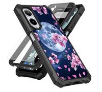 SDDFRHGH Case for Cricket Icon 6 SL219C/AT&T Verge SL219A Phone Case with Screen Protector (Tempered Glass),Slim TPU Rugged Corners Bumper Cover for Men Women-Pink Blooming Flowers Full Moon