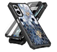 SDDFRHGH Case for Cricket Icon 6 SL219C/AT&T Verge SL219A Phone Case with Screen Protector (Tempered Glass),Slim TPU Rugged Corners Bumper Cover for Men Women-Geometric Gold Marble