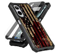 SDDFRHGH Case for Cricket Icon 6 SL219C/AT&T Verge SL219A Phone Case with Screen Protector (Tempered Glass),Slim TPU Rugged Corners Bumper Cover for Men Women-Retro American Flag