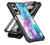 SDDFRHGH Case for Cricket Icon 6 SL219C/AT&T Verge SL219A Phone Case with Screen Protector (Tempered Glass),Slim TPU Rugged Corners Bumper Cover for Men Women-Watercolor Purple Blue Abstra