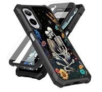 SDDFRHGH Case for Cricket Icon 6 SL219C/AT&T Verge SL219A Phone Case with Screen Protector (Tempered Glass),Slim TPU Rugged Corners Bumper Cover for Men Women-Skeleton Love in Flowers