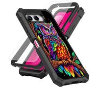 SDDFRHGH Case for T-Mobile Revvl 8/T Phone 3 5G Phone Case with Screen Protector Tempered Glass,Slim TPU Rugged Corners Bumper Cover for Women Men-Colorful owl Sitting on a Tree