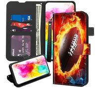 SDDFRHGH for Samsung Galaxy S25 Plus Phone Case Wallet with Card Holder (2025 Release,6.7"),PU Leather Kickstand Magnetic Snap Flip Cover Case with Wrist Strap-Football Rugby with Fire
