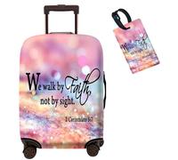 SDDFRHGH Luggage Cover Protector Elastic Suitcase Covers for Luggage 18-32 inch, Washable Stretch Suitcase Baggage Cover Travel Accessories, we walk by faith pink Purple, M (For 29-32 inch suitcase)