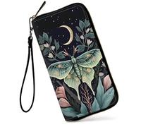 SDDFRHGH Wristlet Wallets for Women,Large Capacity RFID Blocking Leather Zip Around Travel Wallet Phone Purse Clutch Bag w/12 Cards Holder & Zip Inner Pocket, Moth Butterflies Moon Night
