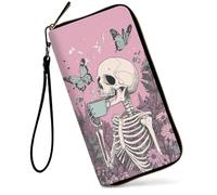 SDDFRHGH Wristlet Wallets for Women,Large Capacity RFID Blocking Leather Zip Around Travel Wallet Phone Purse Clutch Bag w/12 Cards Holder & Zip Inner Pocket, Goth Aesthetic skull