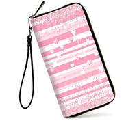 SDDFRHGH Wristlet Wallets for Women,Large Capacity RFID Blocking Leather Zip Around Travel Wallet Phone Purse Clutch Bag w/12 Cards Holder & Zip Inner Pocket, Pink Heart Strip