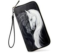 SDDFRHGH Wristlet Wallets for Women,Large Capacity RFID Blocking Leather Zip Around Travel Wallet Phone Purse Clutch Bag w/12 Cards Holder & Zip Inner Pocket, Black White Horses