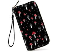 SDDFRHGH Wristlet Wallets for Women,Large Capacity RFID Blocking Leather Zip Around Travel Wallet Phone Purse Clutch Bag w/12 Cards Holder & Zip Inner Pocket, Red Black Mushroom