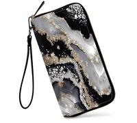 SDDFRHGH Wristlet Wallets for Women,Large Capacity RFID Blocking Leather Zip Around Travel Wallet Phone Purse Clutch Bag w/12 Cards Holder & Zip Inner Pocket, Black Gold Marble