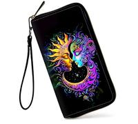 SDDFRHGH Wristlet Wallets for Women,Large Capacity RFID Blocking Leather Zip Around Travel Wallet Phone Purse Clutch Bag w/12 Cards Holder & Zip Inner Pocket, Sun_And_Moon