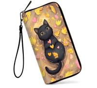 SDDFRHGH Wristlet Wallets for Women,Large Capacity RFID Blocking Leather Zip Around Travel Wallet Phone Purse Clutch Bag w/12 Cards Holder & Zip Inner Pocket, Black Cat Gold Leaf