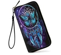 SDDFRHGH Wristlet Wallets for Women,Large Capacity RFID Blocking Leather Zip Around Travel Wallet Phone Purse Clutch Bag w/12 Cards Holder & Zip Inner Pocket, Dream Catcher with Butterfly