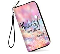 SDDFRHGH Wristlet Wallets for Women,Large Capacity RFID Blocking Leather Zip Around Travel Wallet Phone Purse Clutch Bag w/12 Cards Holder & Zip Inner Pocket, We walk by faith pink Purple