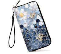 SDDFRHGH Wristlet Wallets for Women,Large Capacity RFID Blocking Leather Zip Around Travel Wallet Phone Purse Clutch Bag w/12 Cards Holder & Zip Inner Pocket, Geometric Gold Marble