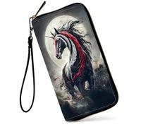 SDDFRHGH Wristlet Wallets for Women,Large Capacity RFID Blocking Leather Zip Around Travel Wallet Phone Purse Clutch Bag w/12 Cards Holder & Zip Inner Pocket, Horse Full Moon