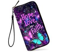SDDFRHGH Wristlet Wallets for Women,Large Capacity RFID Blocking Leather Zip Around Travel Wallet Phone Purse Clutch Bag w/12 Cards Holder & Zip Inner Pocket, Hope love Faith quotes