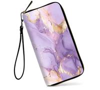 SDDFRHGH Wristlet Wallets for Women,Large Capacity RFID Blocking Leather Zip Around Travel Wallet Phone Purse Clutch Bag w/12 Cards Holder & Zip Inner Pocket, Purple And Gold Marble